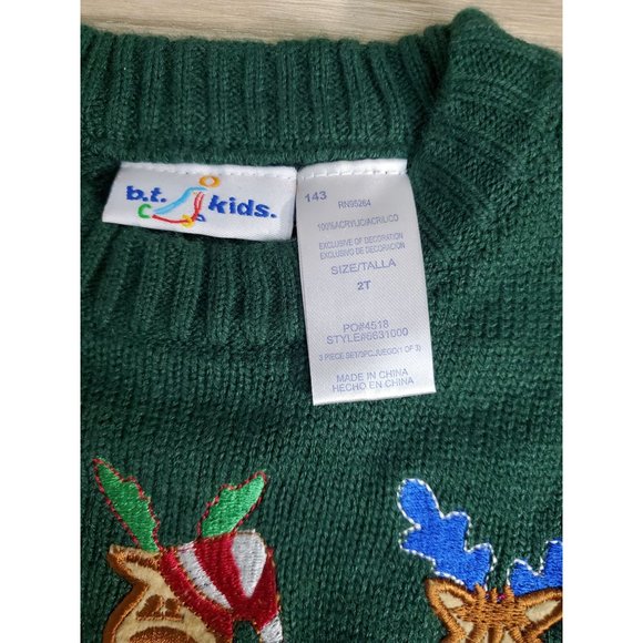 B.T. Kids Green Christmas Reindeer Sweater Size 2T - Picture 4 of 5